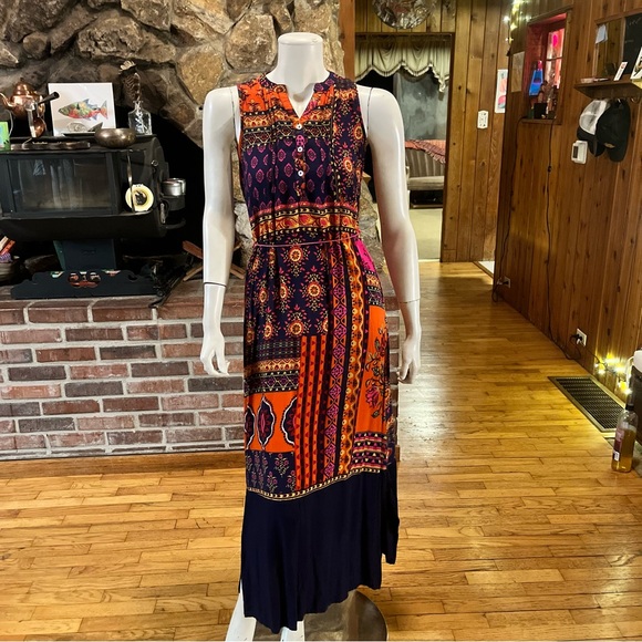 Global Desi Multicolor Patterned Maxi Dress - Picture 1 of 8